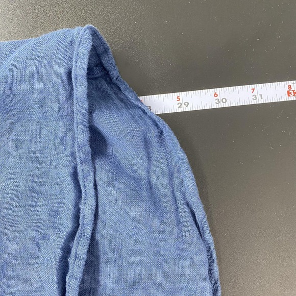 I.M.A Shirt Womens Small Blue Short Sleeve 100% Linen Button Front Top Oversized - Picture 7 of 9
